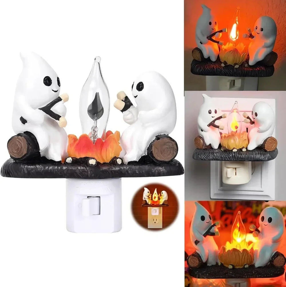 Halloween Ghost Roasting Campfire Night Light, Outdoor and Indoor Horror Decoration Glowing Spooky LED Lamp,Halloween Decoration